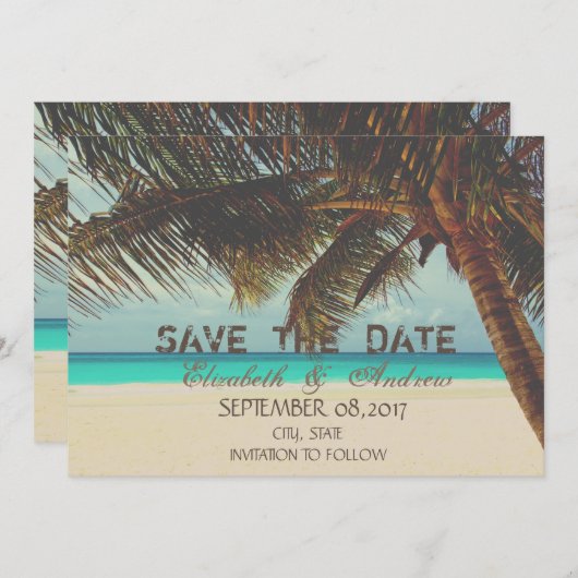 Strand, Tropical, Palm Wedding Das Datum speichern Save The Date (Vorne/Hinten)
