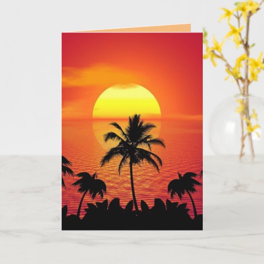 STRAND TROPICAL SUNSET KUNST SCHÖNE GEBURTSKARTE KARTE (Gelbe Blume)