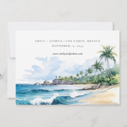 Strand tropische Wasserfarbe Save The Date (Rückseite)