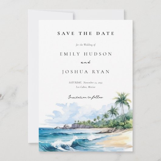 Strand tropische Wasserfarbe Save The Date (Vorderseite)