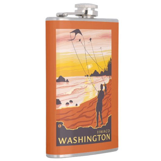 Strand u. Drachen - Ilwaco, Washington Flachmann (Rechts)