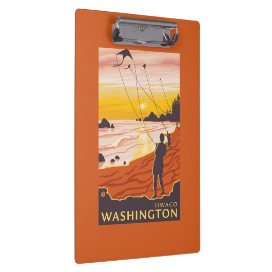 Strand u. Drachen - Ilwaco, Washington Klemmbrett (Rechts)