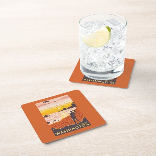 Strand u. Drachen - Ilwaco, Washington Rechteckiger Pappuntersetzer (Vor Ort)