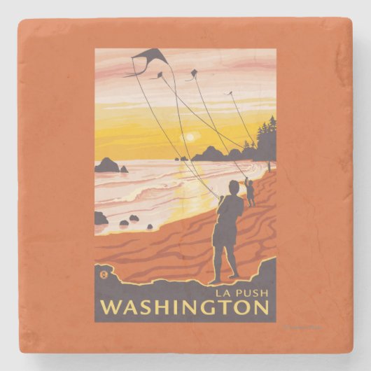 Strand u. Drachen - La-Stoß, Washington Steinuntersetzer (Vorderseite)