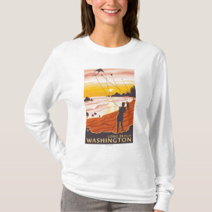 Strand u. Drachen - Long Beach, Washington T-Shirt