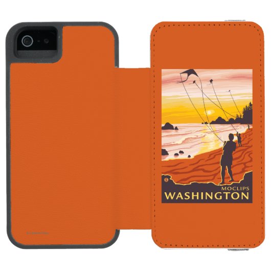 Strand u. Drachen - Moclips, Washington Incipio iPhone Geldbeutel-Hülle (Folio Geöffnet)