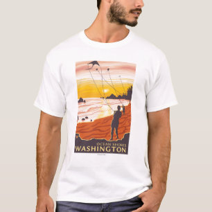 Strand u. Drachen - Ozean-Ufer, Washington T-Shirt