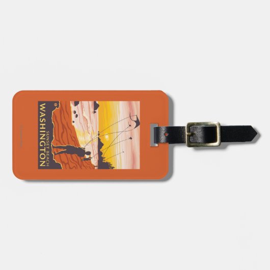 Strand u. Drachen - Sonnenuntergang-Strand, Gepäckanhänger (Vorderseite horizontal)