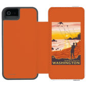 Strand u. Drachen - Sonnenuntergang-Strand, Incipio iPhone Geldbeutel-Hülle (Folio Geöffnet)