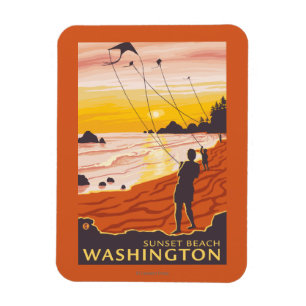 Strand u. Drachen - Sonnenuntergang-Strand, Magnet
