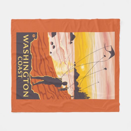 Strand u. Drachen - Washington-Küste Fleecedecke (Vorderseite (Horizontal))