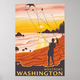 Strand u. Drachen - Westport, Washington Poster