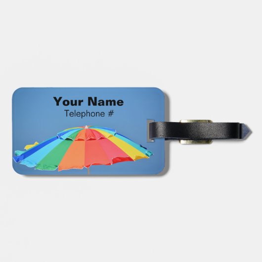 Strand Umbrella Bright farbenfroh Gepäckanhänger (Rückseite horizontal)