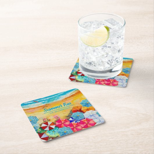 Strand Umbrellas Sand Rechteckiger Pappuntersetzer (Vor Ort)