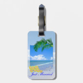 Strand und Blauer Himmel Hochzeit nur verheiratet Gepäckanhänger (Rückseite vertikal)