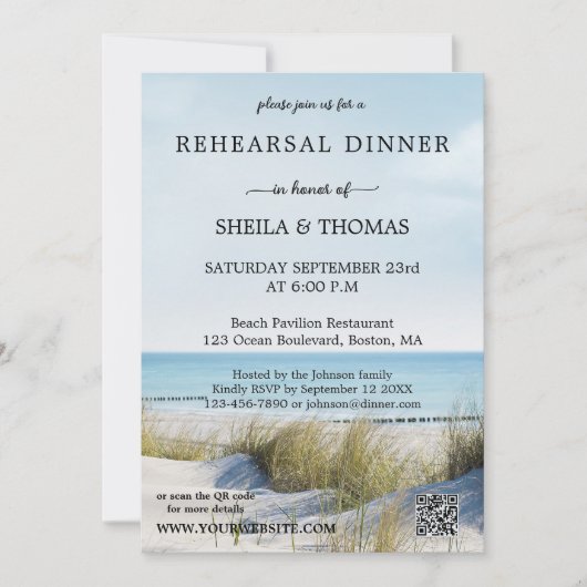 Strand und Dünen QR Code Probe Abendessen Einladung (Vorderseite)