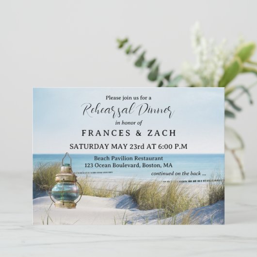 Strand und Dünen QR Code Probe Abendessen Einladung (Stehend Vorderseite)