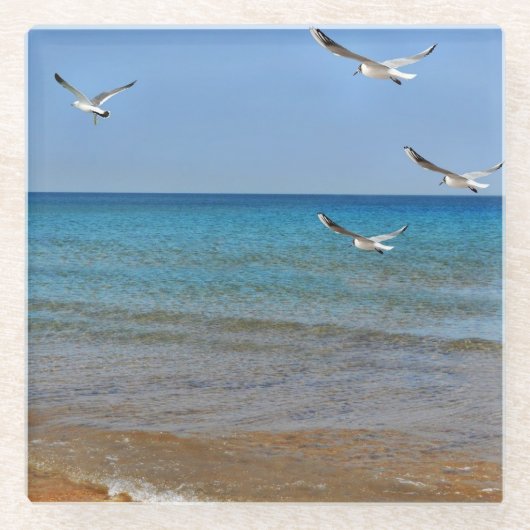 Strand und Möwen Glasuntersetzer (Vorderseite)