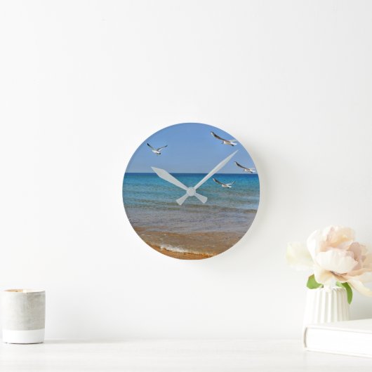 Strand und Möwen Runde Wanduhr (Zuhause)