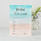 Strand und Ocean Bridal Blue Word Scramble Game Einladung (Stehend Vorderseite)