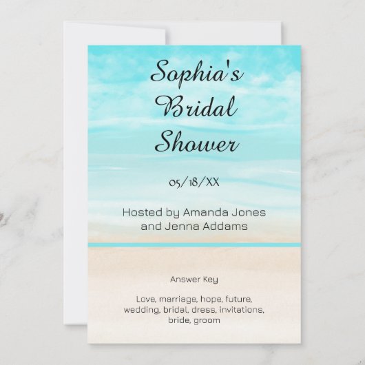 Strand und Ocean Bridal Blue Word Scramble Game Einladung (Rückseite)