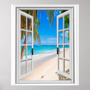 Strand und Ozean-Ansicht-Imitat-Fenster Poster