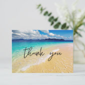 Strand und Ozean Hochzeit in Urlaubsort oder Party Dankeskarte (Stehend Vorderseite)