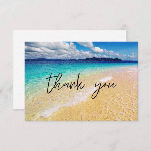 Strand und Ozean Hochzeit in Urlaubsort oder Party Dankeskarte (Vorne/Hinten)