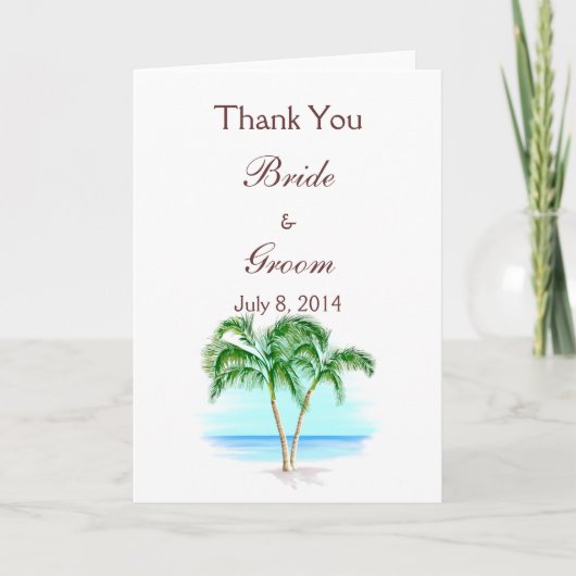 Strand und Palmen Hochzeit Vielen Dank Dankeskarte (Vorderseite)