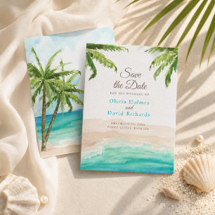 Strand und Palmen mit Aquarellfarben Save the Date