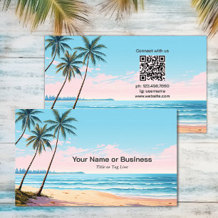 Strand und Palmen mit QR Code Tropical Visitenkarte