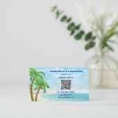 Strand und Palmen | QR Code Tropical Visitenkarte (Stehend Vorderseite)