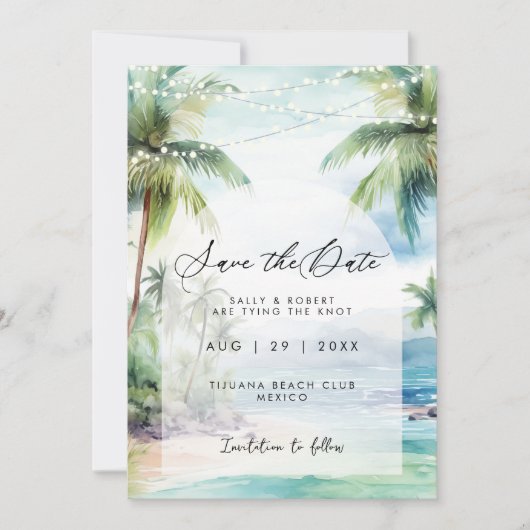Strand und Palmen Save the Date Karte (Vorderseite)