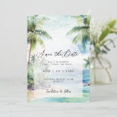 Strand und Palmen Save the Date Karte (Stehend Vorderseite)