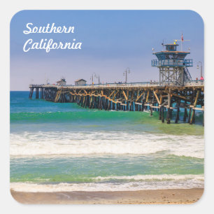 Strand und Pier in San Clemente im Süden Kaliforni Quadratischer Aufkleber