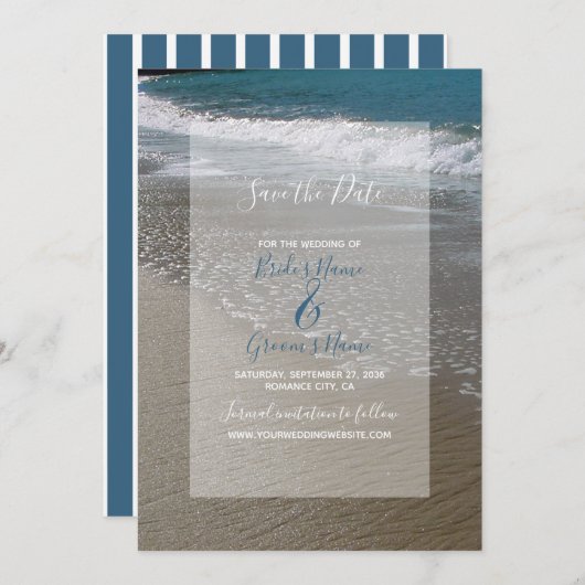 Strand und Sandhochzeiten am Meer retten das Datum Save The Date (Vorne/Hinten)