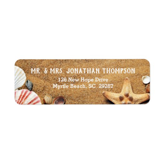 Strand und Seashell Wedding Rücksendeadresse Stick (Vorne)