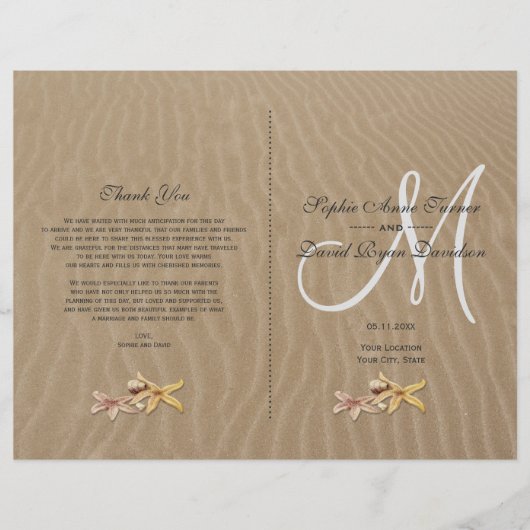 Strand- und Seesternchen Strandhochzeitsprogramm Flyer (Vorne)