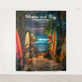 Strand und Surfbretter im Hintergrund Wandteppich (Vorderseite)
