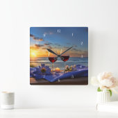 Strand und Wine Sunset Quadratische Wanduhr (Zuhause)