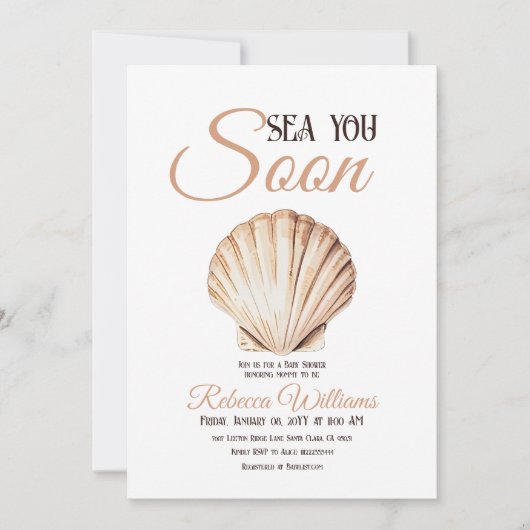 Strand unter dem Meer Sie bald Pearl Baby Dusche Einladung (Vorderseite)