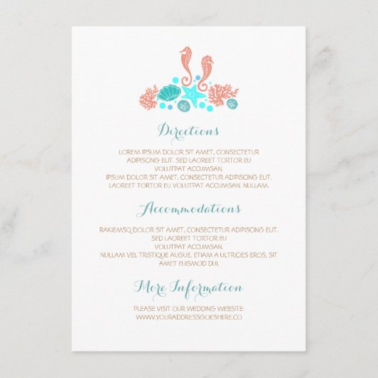 Strand Unterwasser Schätze White Wedding Details Begleitkarte (Vorderseite)