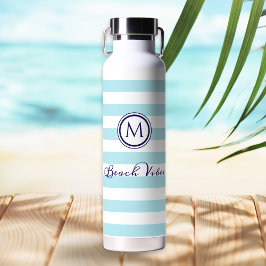 Strand-Vibes Blau-Weiß-Gestreiftes Nautisches Mono Trinkflasche