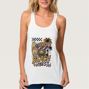 Strand-Vibes Highland-Kuh Sommer-Vektor-Art_1 Tank Top