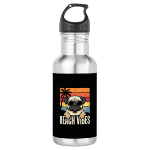 Strand-Vibes-Mops-Hund-Sonnenuntergang Edelstahlflasche