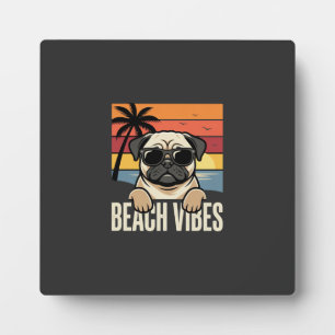 Strand-Vibes-Mops-Hund-Sonnenuntergang Fotoplatte