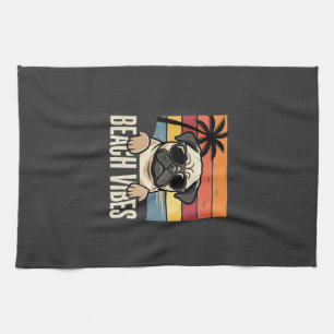 Strand-Vibes-Mops-Hund-Sonnenuntergang Geschirrtuch