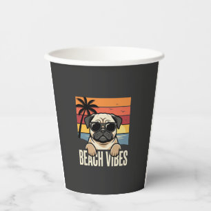 Strand-Vibes-Mops-Hund-Sonnenuntergang Pappbecher