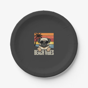 Strand-Vibes-Mops-Hund-Sonnenuntergang Pappteller