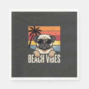Strand-Vibes-Mops-Hund-Sonnenuntergang Serviette